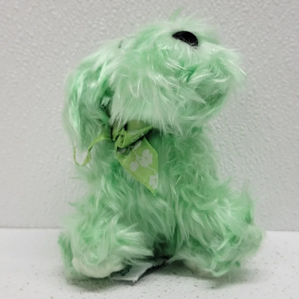 Vintage Russ Berrie Curly Jr. Green Shamrock Bow Ribbon Dog Plush